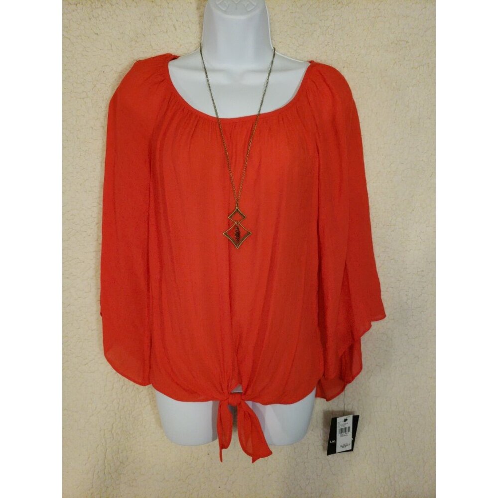 POPPY COLORED BLOUSE W/ NECKLACE NWT WOMENS S SPRING SHIRT DRESSY SUMMER WORK